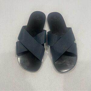 Tiger of Sweden Black & Navy Blue All Leather Slide Sandals EU 42 US 9/9.5 EUC